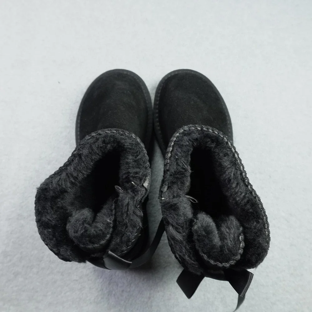 UGG Boots Womens 39 Black Gita Satin Bow Suede Sheepskin Ankle Winter